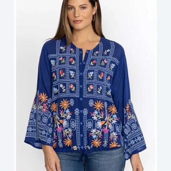 Johnny Was Blue EmbroideredWyatt Blouse, L - Picture 11 of 11